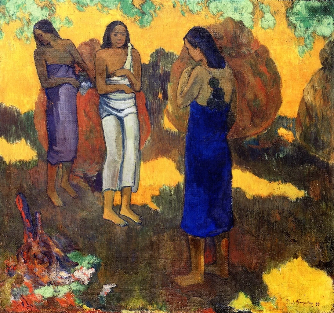 Tre donne tahitiane contro uno sfondo giallo - The State Hermitage Museum, St Petersburg